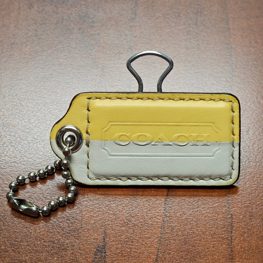 Authentic Coach Leather Hang Tag Rare Split Color Mustard Yellow Silver Chain